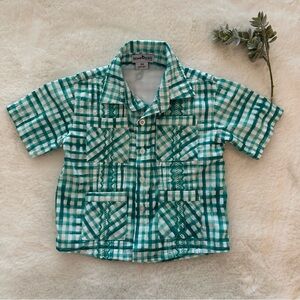 Blue Quail | EUC - Guayabera Button Down - Size 18 Months - Green/White
